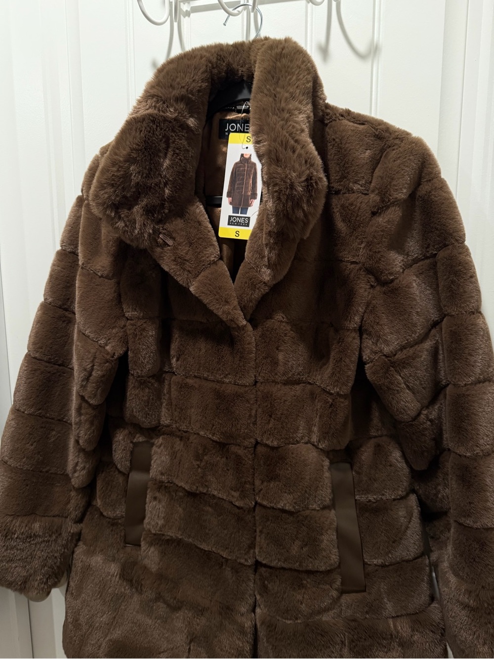 Jones New York Brown Faux Fur Cape-Style Coat